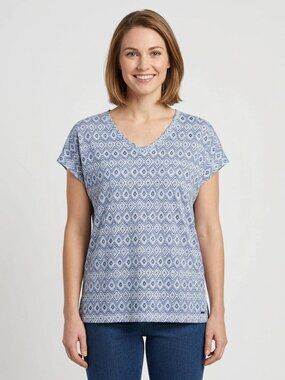 Orvis Women' Lite Blue Classic Tribal Capped Sleeve Summer Top Plus Size XXL
